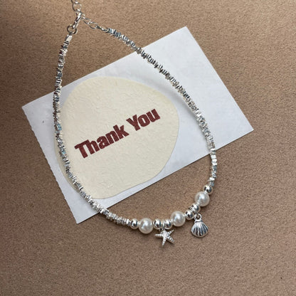 E廠【DQ0374S】925純銀小眾精緻海星貝殼碎銀子手鍊女輕奢ins仿珍珠百搭手飾
 25.08-5