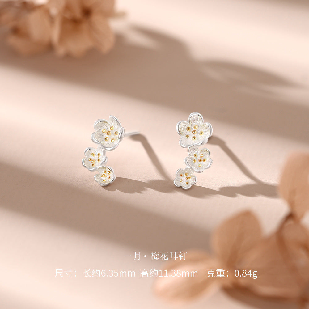D廠【YC3383E】 足銀S999十二花神耳釘耳飾
 26.09-4