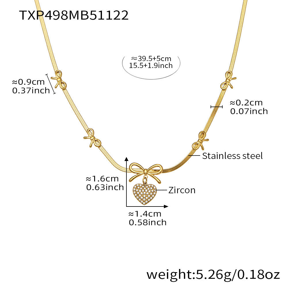 B廠【TXP499】不銹鋼蝴蝶結愛心鋯石滿鑽吊墜刀片鍊手鍊項鍊首飾組鍍18k真金
 25.11-4