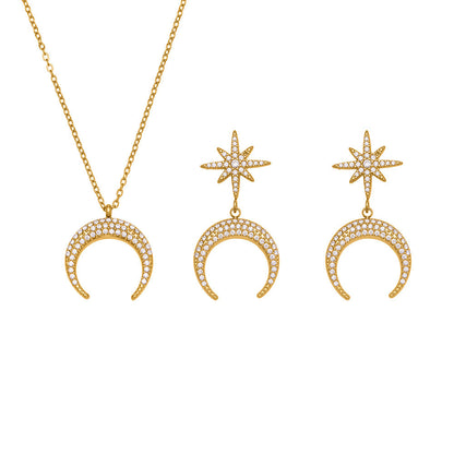 B廠【TXP485】歐美熱銷新品不銹鋼5A鋯石八芒星月牙吊墜耳環項鍊首飾套裝
 25.11-4