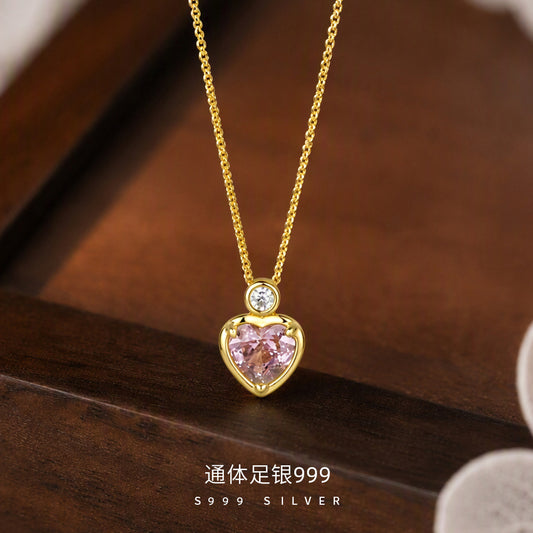 D廠【YC3204N】足銀S999愛心項鍊甜美少女心精緻吊墜簡約溫柔時尚小眾鎖骨鏈
 26.09-3