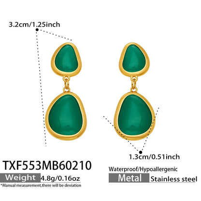 B廠【TXP553】歐美輕奢橢圓貓眼石項鍊手鍊耳環不鏽鋼鍍18k金首飾套裝
 26.10-4