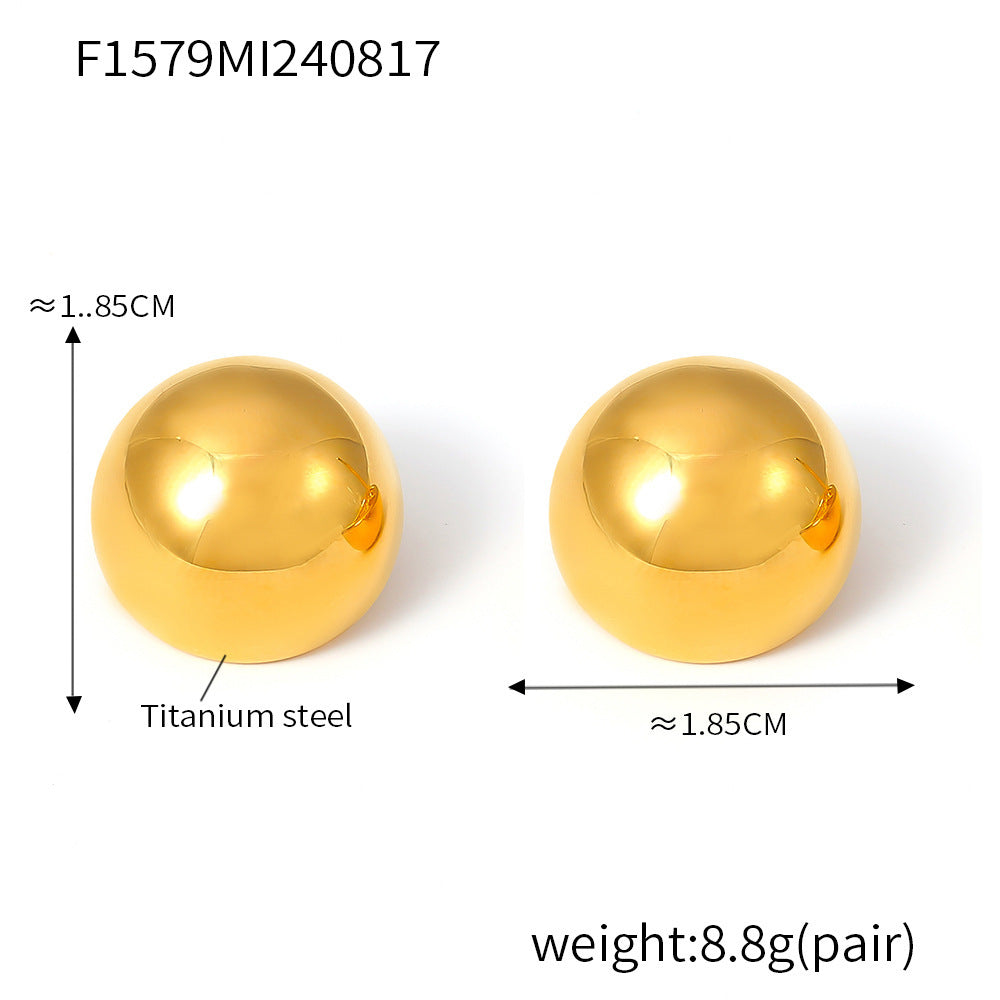 B廠【F1579】跨境時尚光面半圓形耳環簡約個性小眾耳飾鈦鋼鍍18K真金耳環 24.08-4