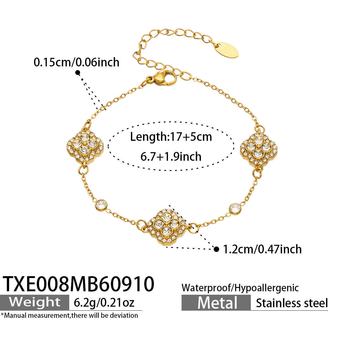 B廠【TXP008】幾何四瓣花鑲滿鋯石吊墜鎖骨鏈不鏽鋼簡約小眾DIY手鍊項鍊女飾品
 26.09-3