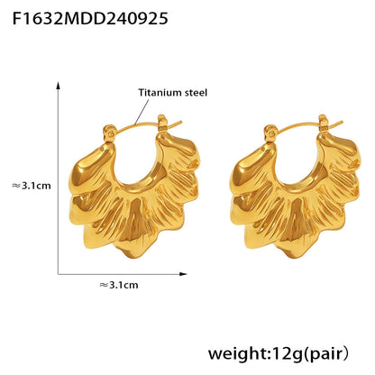 B廠【F1632】跨國時尚新幾何花朵空心耳環鈦鋼鍍18k金個性氣質歐美風耳飾女 24.10-1