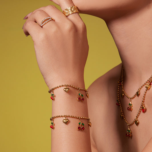 B廠【TXP471】跨境新款清新可愛櫻桃吊墜流蘇項鍊手鍊耳環 小巧百搭首飾
 25.11-3