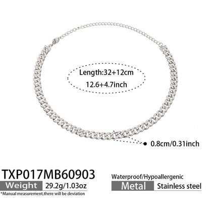 B廠【TXP017】跨境古巴鏈不銹鋼鍍金滿鋯石鎖骨鏈簡約小眾輕奢不掉色女項鍊手鍊
 26.09-2