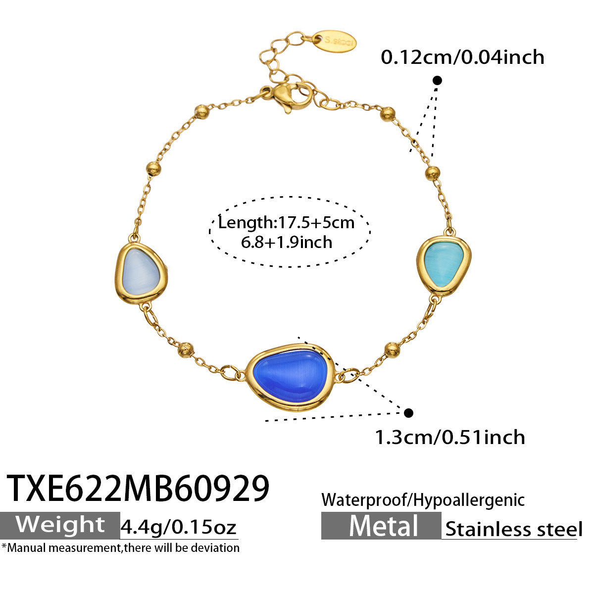 B廠【TXP622】幾何方形切面貓眼石不鏽鋼鍍18k金手鍊項鍊套裝 
 26.10-2