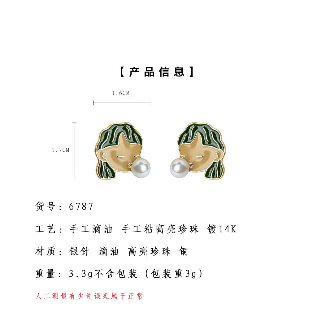 C廠【6787】泡泡女孩原創設計925銀針琺瑯滴釉鍍14K個性創意新款趣味耳飾耳環
 25.09-3
