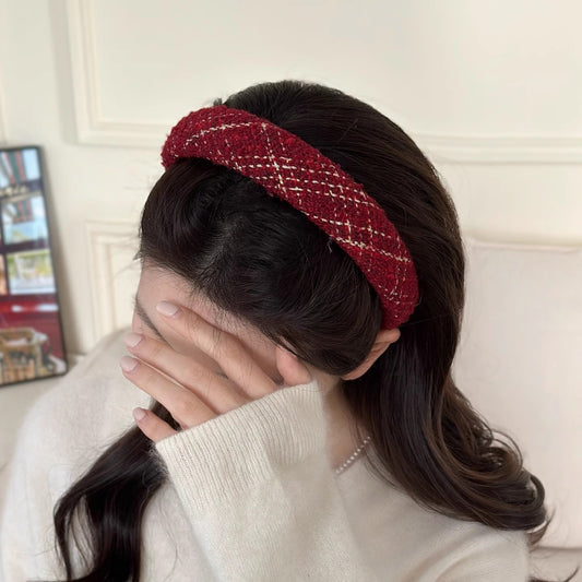 C廠【Y900】格紋紅色高顱頂海綿髮箍女秋冬外出氣質壓髮頭飾百搭髮卡新年頭箍
 25.12-2「C廠-單筆結帳需滿，NT$500出貨(不含運費)」