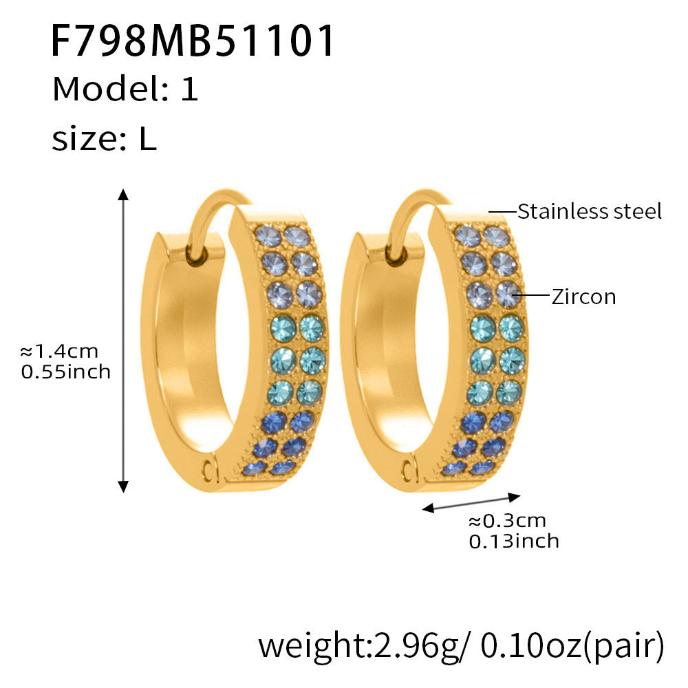 B廠【F798】簡約C型鑲彩鑽拼色鋯石耳扣不鏽鋼鍍18k真金輕奢小眾耳環女
 25.11-1