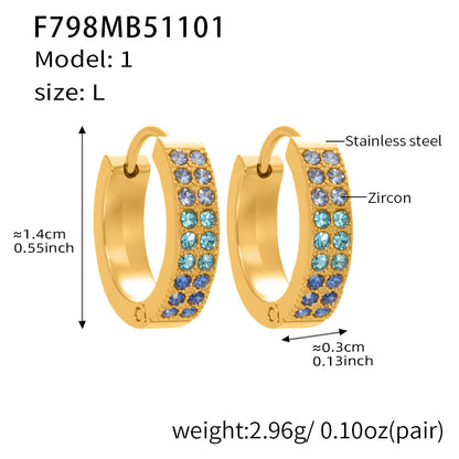 B廠【F798】簡約C型鑲彩鑽拼色鋯石耳扣不鏽鋼鍍18k真金輕奢小眾耳環女
 25.11-1