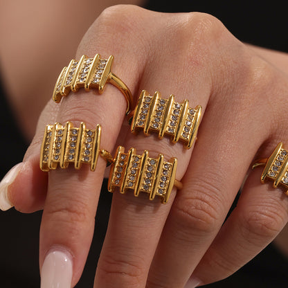 B廠【A788】ins小眾設計多排捷克鑽開口戒指不鏽鋼尾戒簡約時尚不掉色 25.07-2