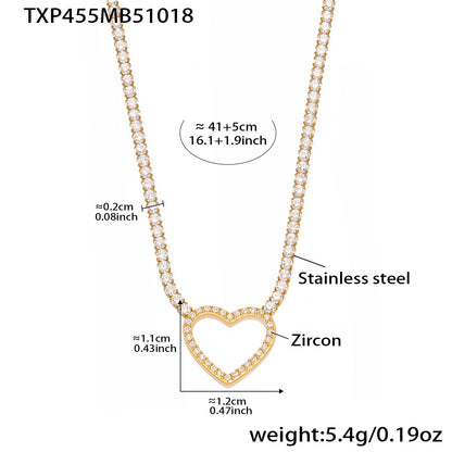 B廠【TXP455】不銹鋼滿鑽愛心鋯石項鍊手鍊耳環 鍍18k金歐美時尚輕奢首飾
 25.10-4