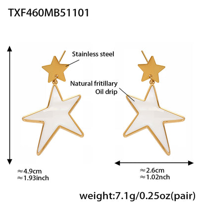 B廠【TXF460】新款天然貝母滴油大五角星戒指耳環組不銹鋼鍍18k金耳飾
 25.11-1
