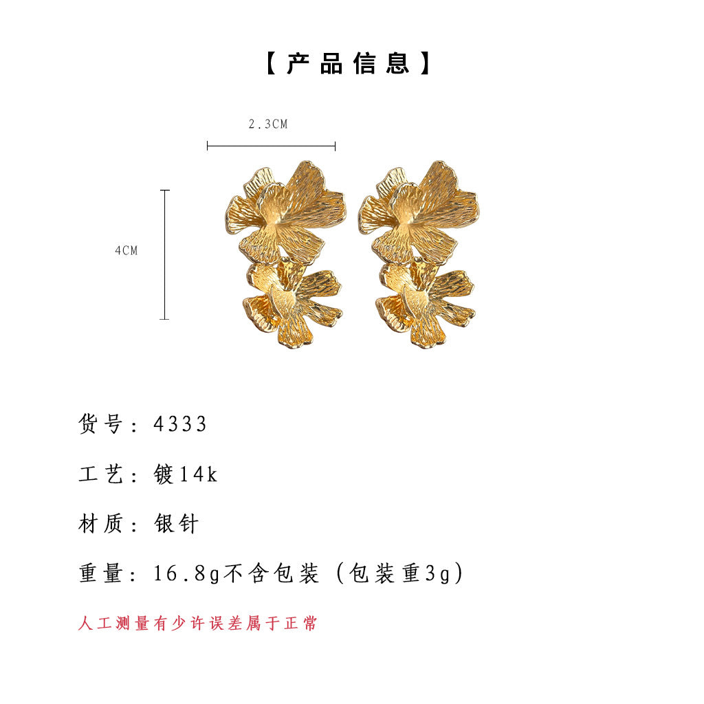 C廠【4333】中古重工質感鍍14K一款兩戴立體花朵耳飾女氣質新款耳環飾品 24.06-3