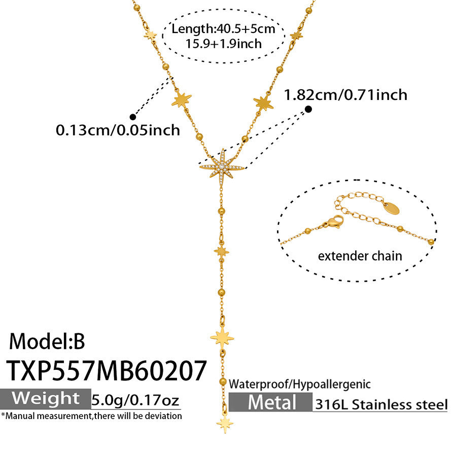 B廠【TXP557】歐美輕奢時尚新款5A鋯石六芒星Y字疊戴項鍊手鍊不鏽鋼ins飾品套裝
 26.03-2