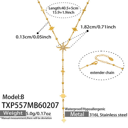 B廠【TXP557】歐美輕奢時尚新款5A鋯石六芒星Y字疊戴項鍊手鍊不鏽鋼ins飾品套裝
 26.03-2