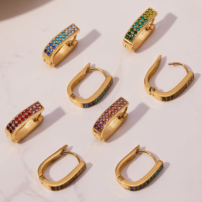 B廠【F670】超閃5A鋯石U型卡扣彩鑽耳扣歐美風時尚輕奢百搭不鏽鋼耳飾
 25.11-1