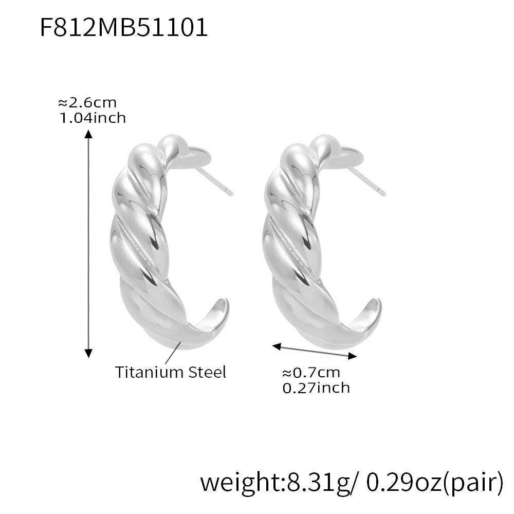 B廠【F812】新款不鏽鋼幾何扭紋滴油耳環琺瑯彩釉時尚個性耳飾鍍18k金
 25.11-1