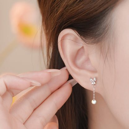 D廠【YC4634E】足銀S999蝴蝶鋯石流蘇耳環森系炫彩時尚輕奢精美淡雅小眾耳飾
 25.11-1