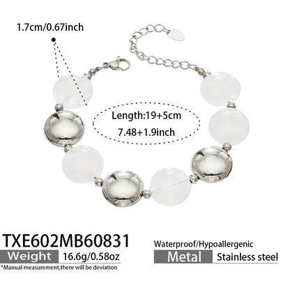 B廠【TXP602】跨境時尚復古鈦鋼樹脂圓珠女個性設計感氣質手鍊鎖骨鏈套裝 26.09-1