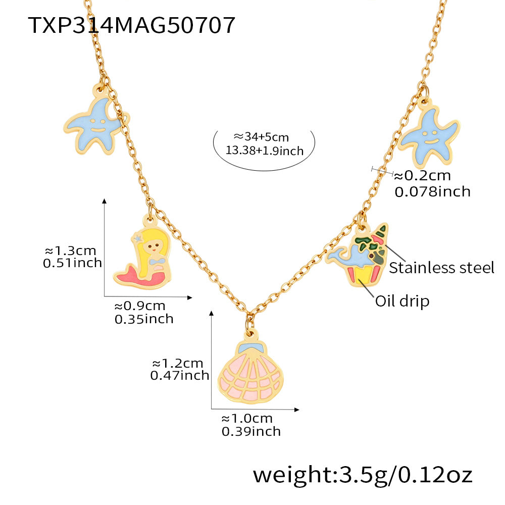 B廠【TXP314】不鏽鋼飾品粉紅色白雪公主裙子多配件項鍊手鍊套組不掉色 25.07-3
