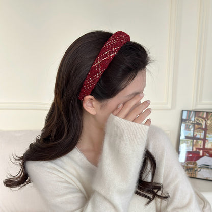 C廠【Y900】格紋紅色高顱頂海綿髮箍女秋冬外出氣質壓髮頭飾百搭髮卡新年頭箍
 25.12-2「C廠-單筆結帳需滿，NT$500出貨(不含運費)」
