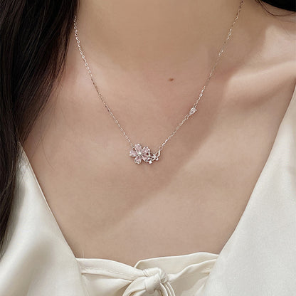 E廠【DQ1843N】甜美小清新桃花粉鋯項鍊女S925純銀高級感蝴蝶花朵鎖骨鏈
 25.09-4