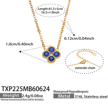 B廠【TXP225】跨境時尚花朵鑲水鑽耳釘ins小眾精緻女士項鍊首飾套裝不銹鋼飾品 26.07-1