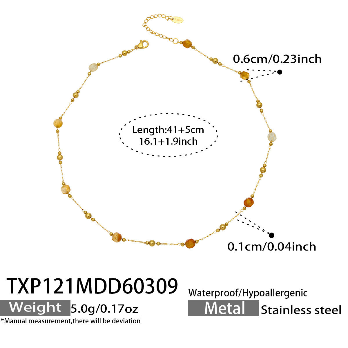 B廠【TXP120】歐美輕奢簡約個性天然碎石手工鍊項鍊手鍊套組不銹鋼鏈條鍍18k金
 26.03-3