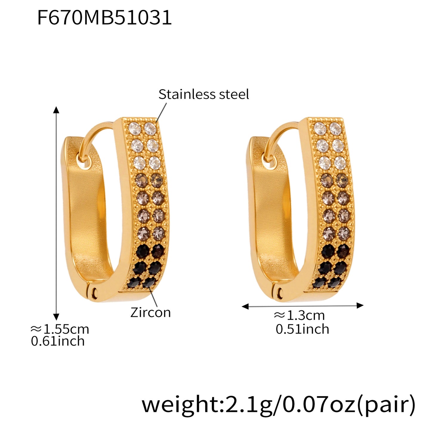 B廠【F670】超閃5A鋯石U型卡扣彩鑽耳扣歐美風時尚輕奢百搭不鏽鋼耳飾
 25.11-1