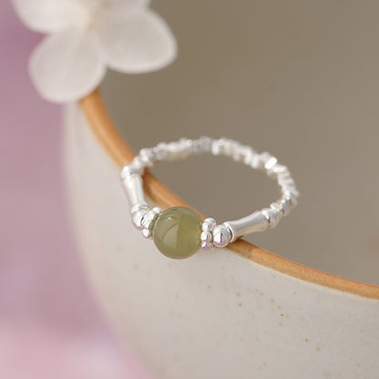 D廠【YC4900R】足銀S999新中式和田玉竹節碎銀戒指女時尚個性國風指環
 25.11-3