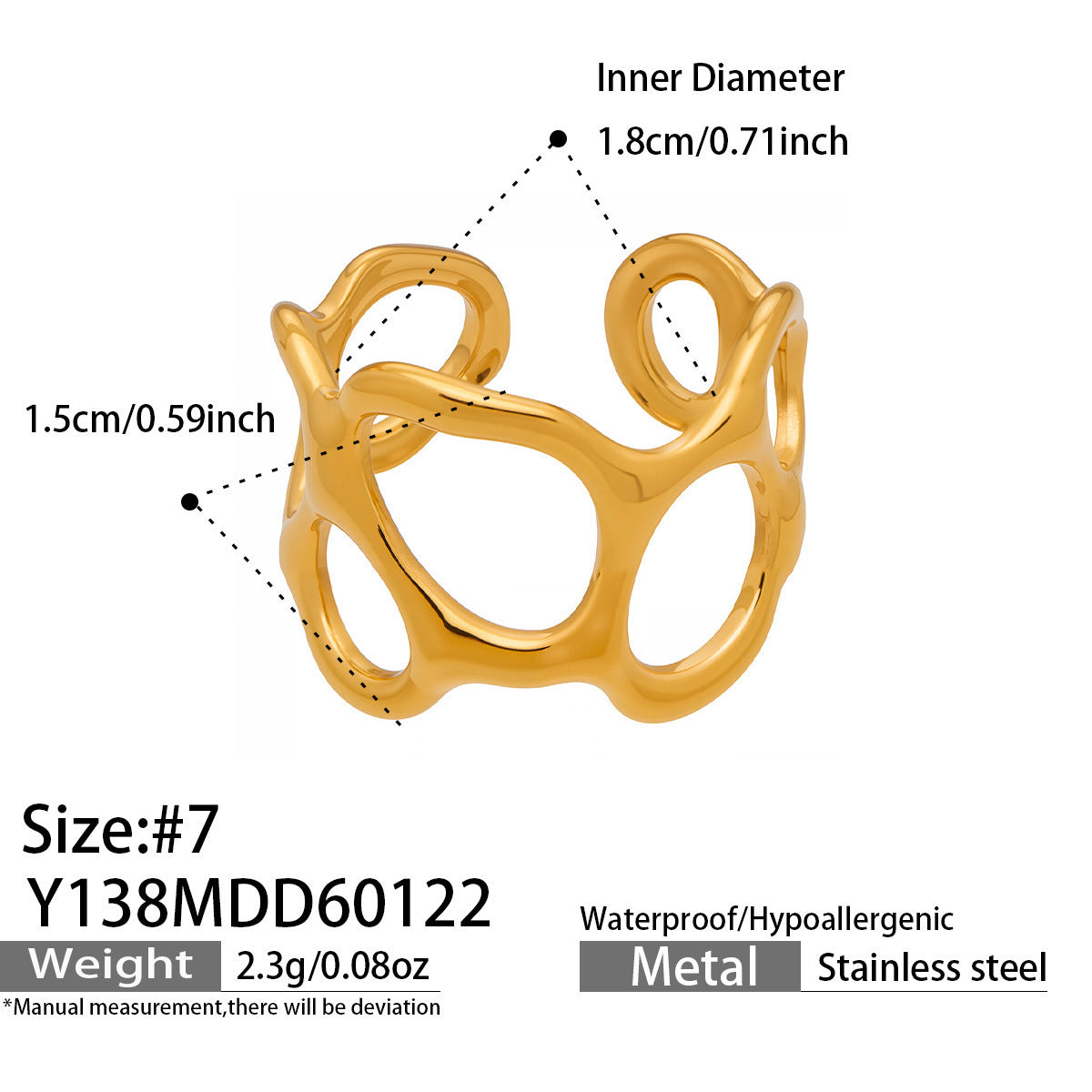 B廠【Y136】歐美ins簡約設計幾何型素圈戒指組合不鏽鋼鍍金小眾時尚開口指環
 26.01-4
