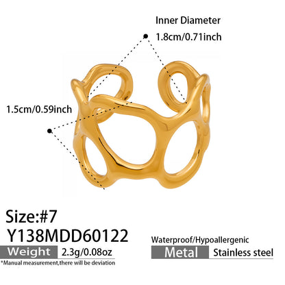 B廠【Y136】歐美ins簡約設計幾何型素圈戒指組合不鏽鋼鍍金小眾時尚開口指環
 26.01-4