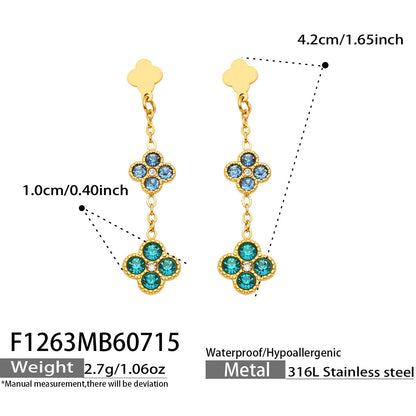 B廠【F1263】小花帶鑽鑲嵌鋯石吊墜耳環不鏽鋼鍍18k金歐美時尚輕奢耳環飾品女
 26.07-4