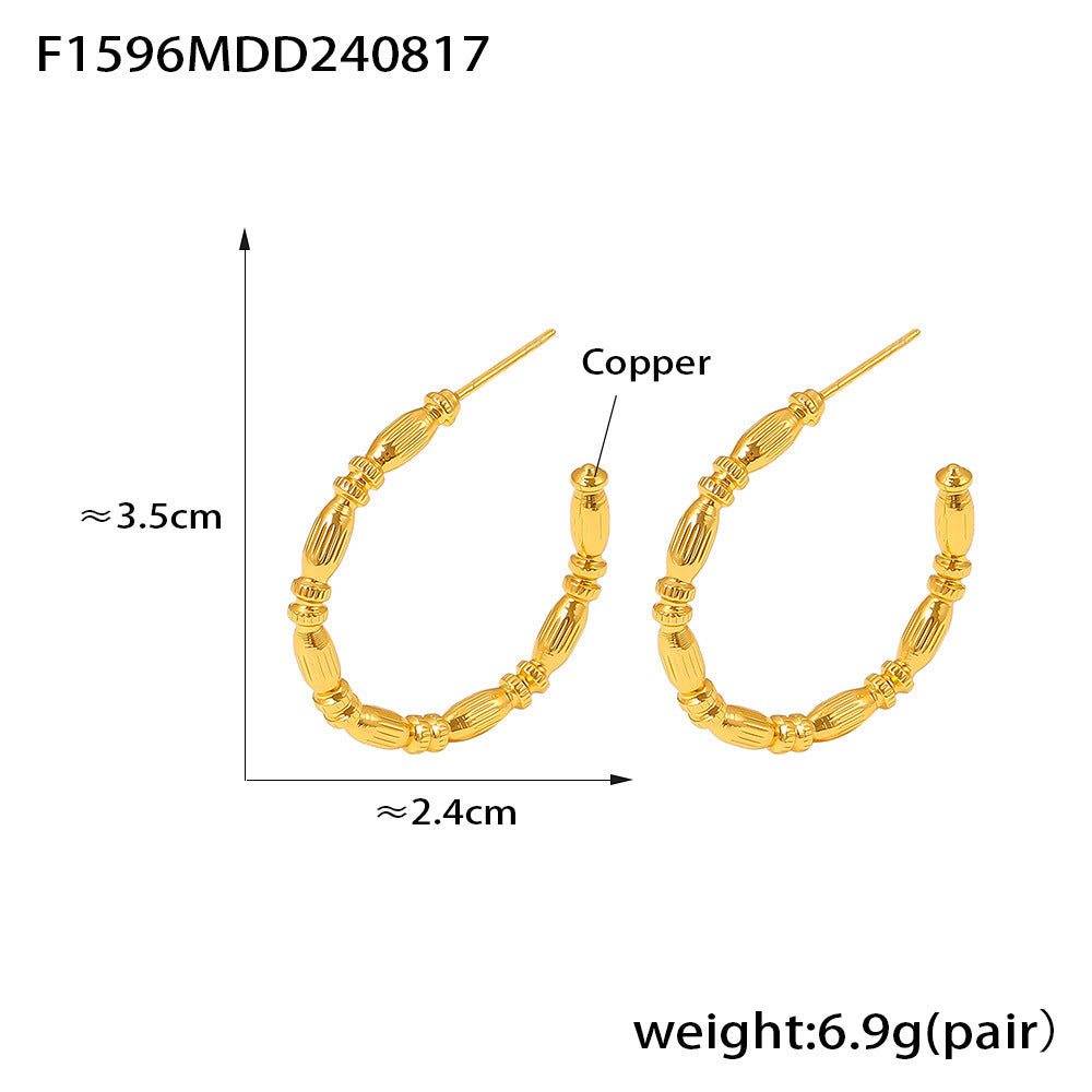 B廠【F1596】歐美風不規則素圈C型耳環氣質復古設計銅材質鍍18k真金耳環品 24.08-4