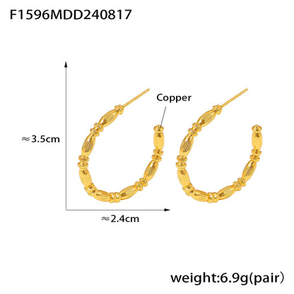 B廠【F1596】歐美風不規則素圈C型耳環氣質復古設計銅材質鍍18k真金耳環品 24.08-4