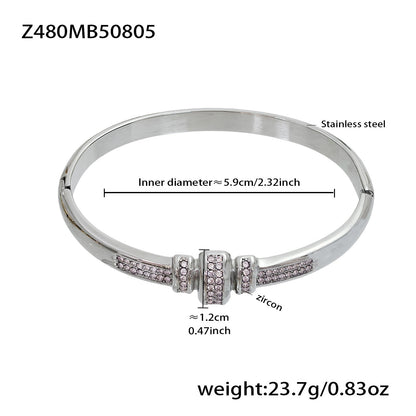 B廠【Z480】歐美新款飾品不鏽鋼竹節滿鋯石卡扣手鐲幾何交叉手鐲不掉色 25.08-3