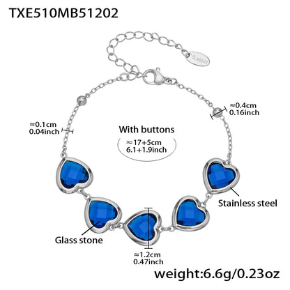 B廠【TXP510】不鏽鋼愛心切麵包邊玻璃石鋼珠項鍊手鍊耳環組鍍18k真金不掉色
 25.12-2