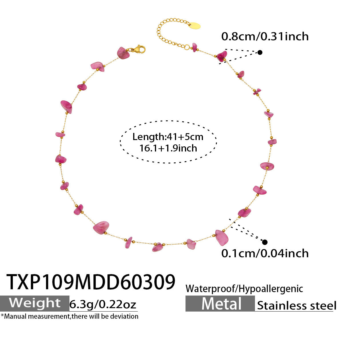 B廠【TXP120】歐美輕奢簡約個性天然碎石手工鍊項鍊手鍊套組不銹鋼鏈條鍍18k金
 26.03-3