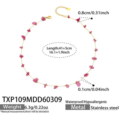 B廠【TXP120】歐美輕奢簡約個性天然碎石手工鍊項鍊手鍊套組不銹鋼鏈條鍍18k金
 26.03-3