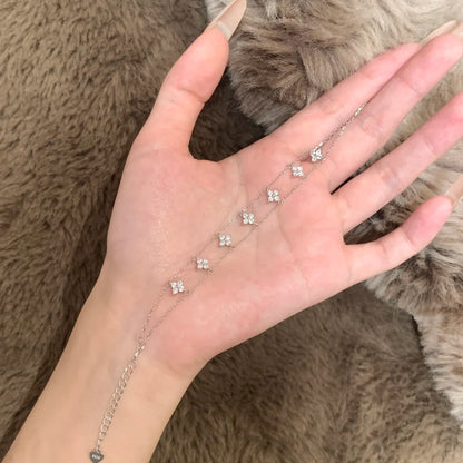 E廠【XDQ0708S】S925純銀韓版精緻四葉草雙層手鍊女輕奢時尚七朵花氣質手飾品
 25.12-2