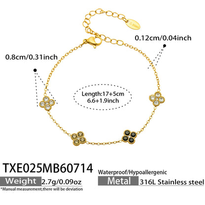 B廠【TXP025】歐美多巴胺系列四葉花不銹鋼鍍18k金 鑲嵌鋯石項鍊手鍊女飾品套裝
 26.07-4