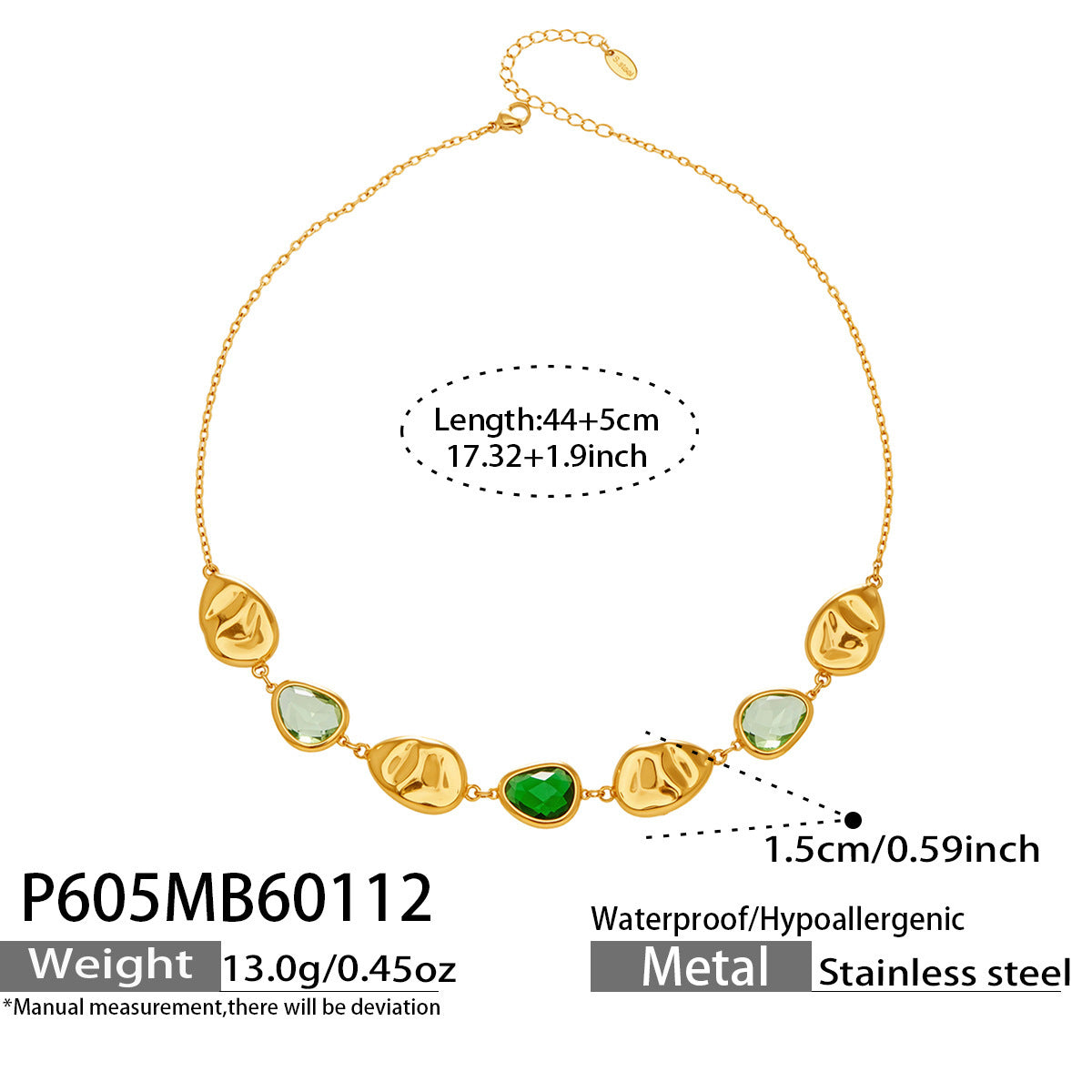 B廠【P605】歐美跨國新款多切面透亮水滴玻璃石鎖骨項鍊氣質輕奢風不鏽鋼飾品
 26.01-2