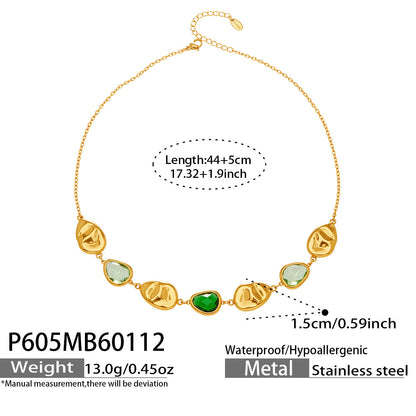 B廠【P605】歐美跨國新款多切面透亮水滴玻璃石鎖骨項鍊氣質輕奢風不鏽鋼飾品
 26.01-2