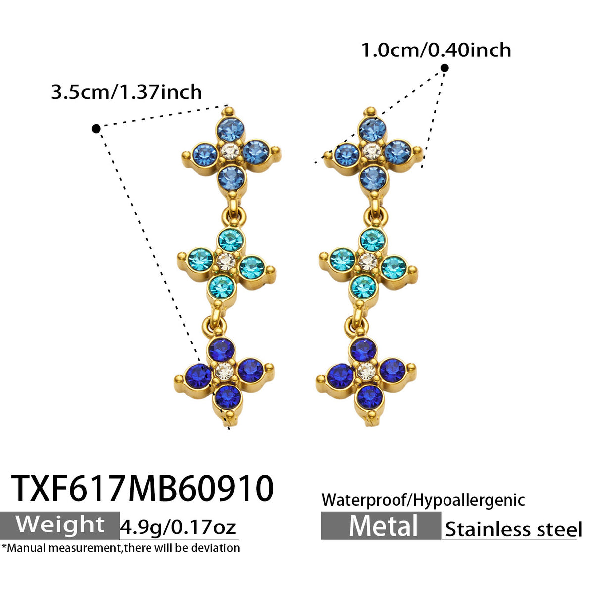 B廠【TXP617】跨境時尚四瓣花鋯石鈦鋼PVD真空電鍍小眾高級鎖骨鏈耳環手鍊組合
 26.09-3