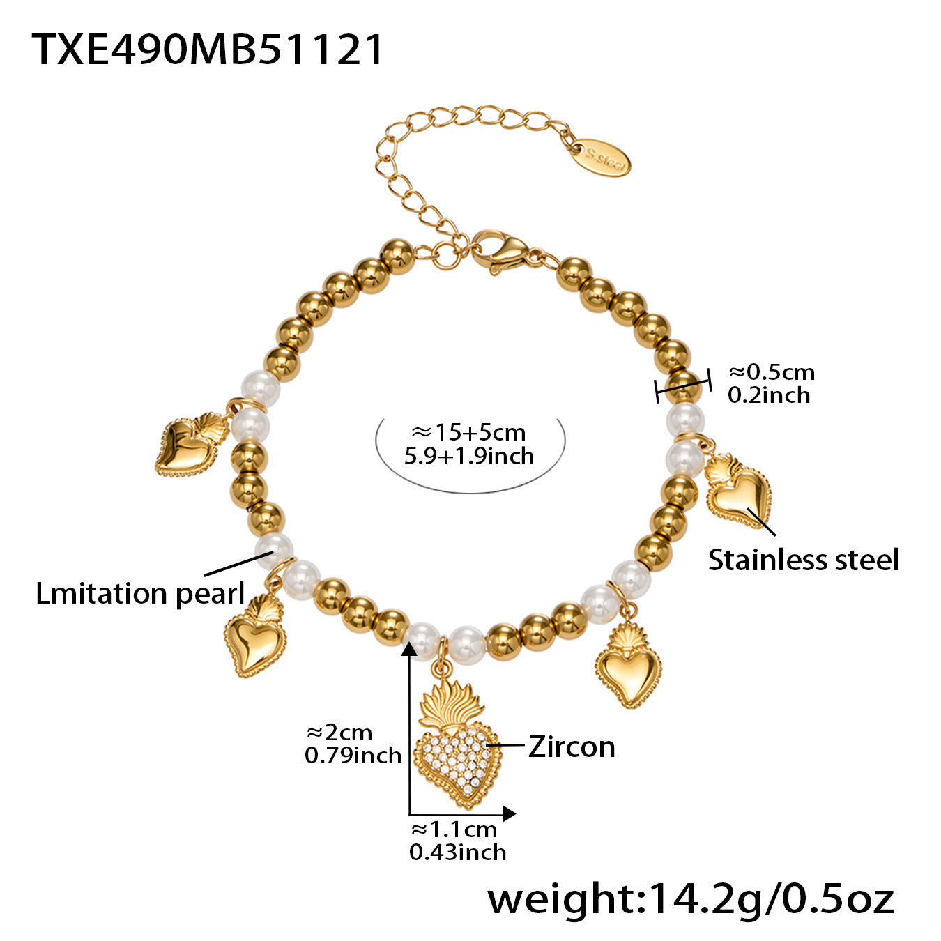 B廠【TXP490】5A鋯石愛心皇冠吊墜項鍊耳環手鍊戒指組不銹鋼鍍18k真金
 25.11-4