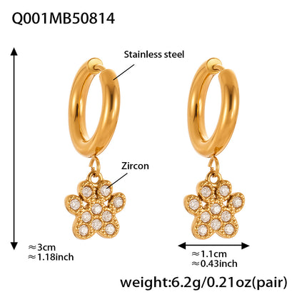 B廠【Q001】跨境飾品不鏽鋼5A鋯石滿鑽耳環鍍18k真金時尚百搭耳飾組合 25.08-5