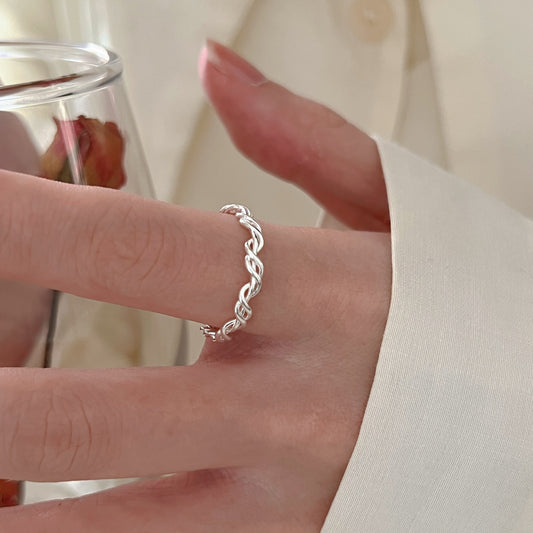 E廠【XDQ8771R】S925純銀韓版簡約線條纏繞戒指女小眾設計編織麻花開口指環潮
 26.03-1